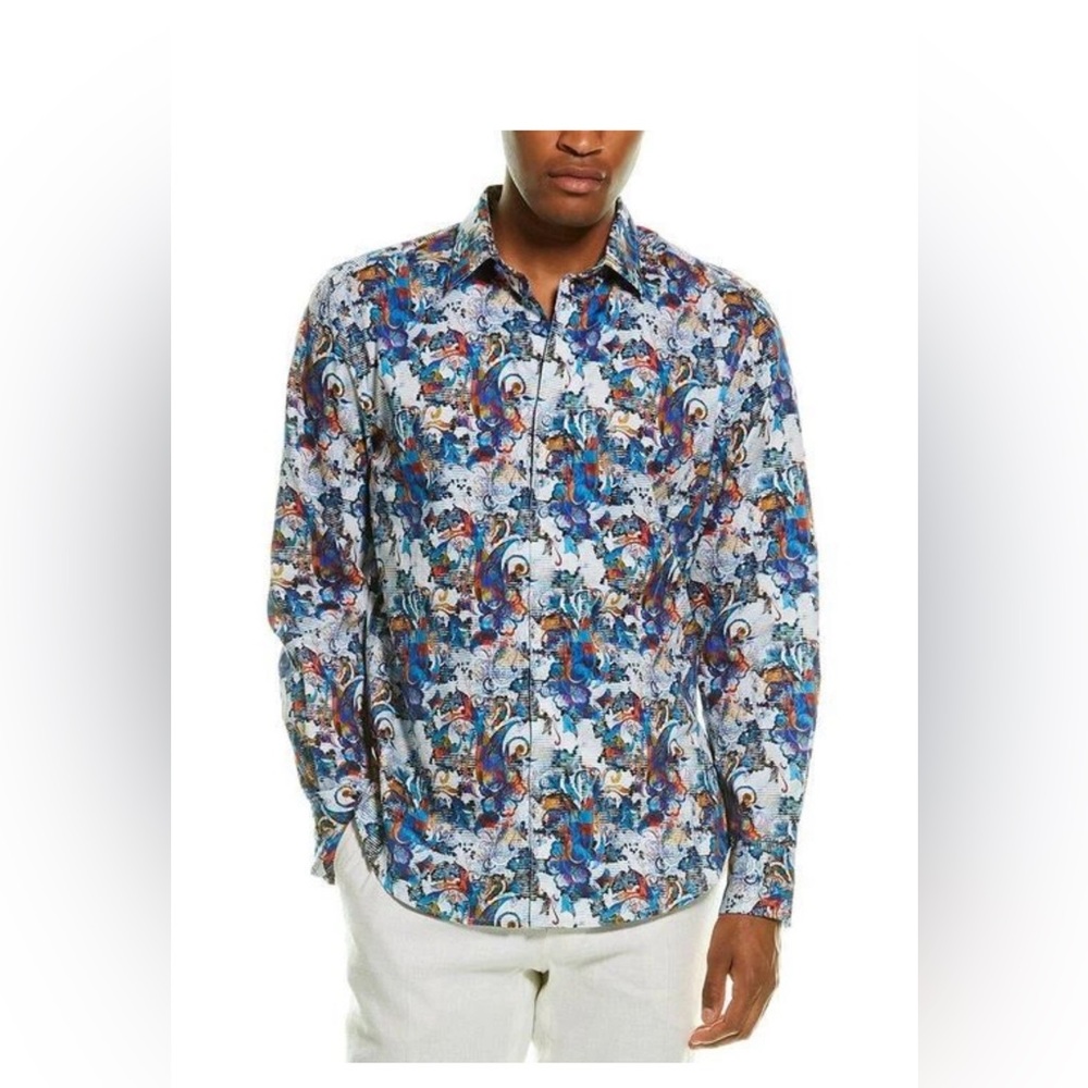 Robert Graham Men's Corydon Abstract-Print Sleeve Classic Fit Shirt size M